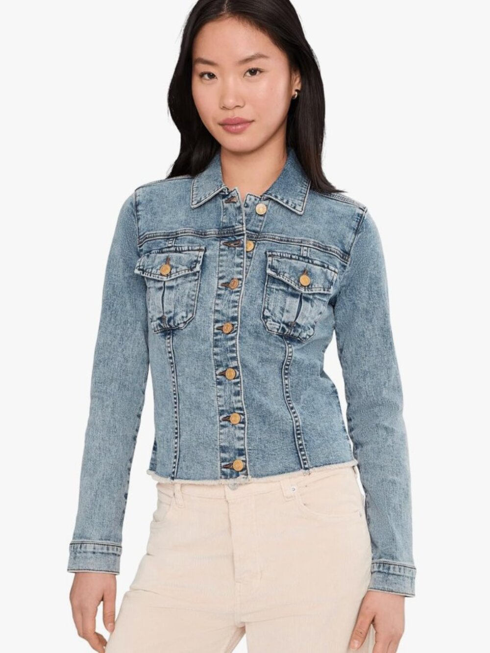 KUT From the Kloth Kara Denim Jean Jacket, Raw Hem Sz S | Classic Fall Staple